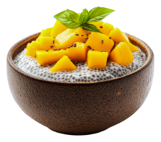 Creamy chia pudding topped with fresh mango chunks png