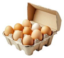 Fresh eggs in a carton displayed on a table png