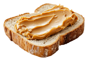 Creamy peanut butter spread on fresh bread slice png