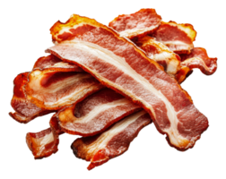 Crispy bacon strips arranged on a white background, cut out - stock . png