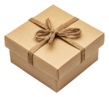 Gift box wrapped in twine on white, cut out - stock . png