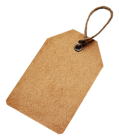 Blank brown tag with string for labeling items, cut out - stock . png