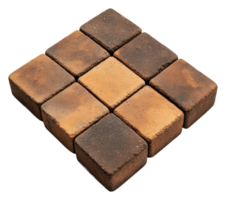 Nine textured bricks arranged in a square layout, cut out - stock . png