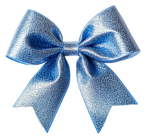 Shiny blue decorative bow with tails for gifts, cut out - stock . png