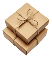 Two neatly wrapped packages with twine on display, cut out - stock . png