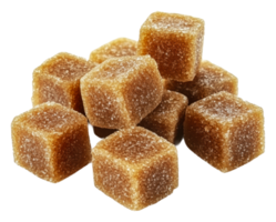 Brown sugar cubes stacked on a white surface, cut out - stock . png