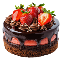 Chocolate strawberry cake with cream, cut out - stock . png