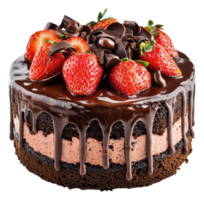 Chocolate strawberry layer cake with toppings, cut out - stock . png
