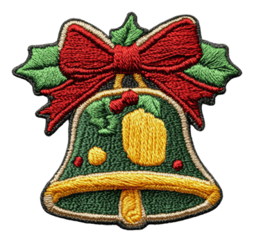 vistoso bordado campana parche con festivo arco, cortar fuera - valores . png