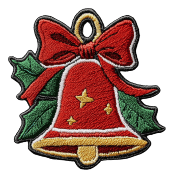 bordado Navidad campana con acebo, cortar fuera - valores . png