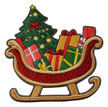 vistoso trineo lleno de regalos y árbol, cortar fuera - valores . png