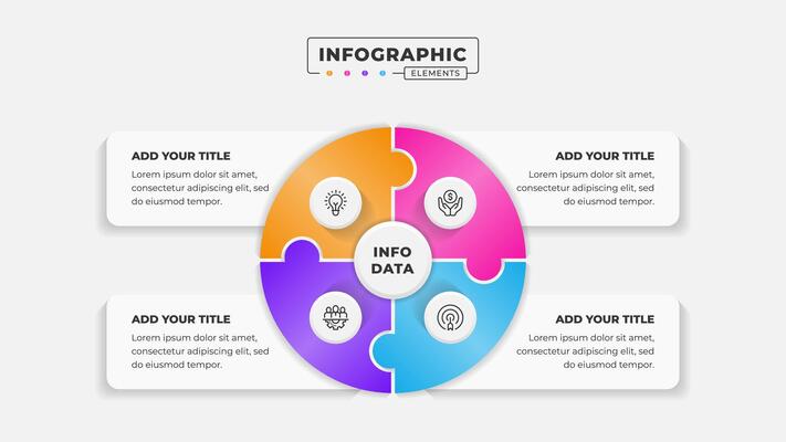 4 Steps business process puzzle infographic template