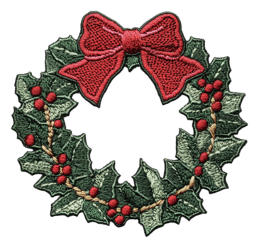 bordado fiesta guirnalda diseño con rojo arco, cortar fuera - valores . png