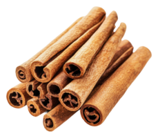 Fresh cinnamon sticks stacked for culinary use, cut out - stock . png