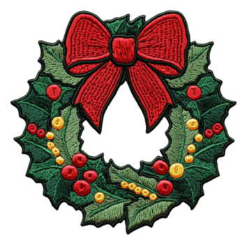 bordado guirnalda con arco y acebo, cortar fuera - valores . png