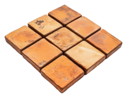 Rustic clay tiles arranged in a square pattern, cut out - stock . png