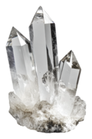 Clear quartz crystal cluster on a natural surface, cut out - stock . png