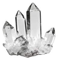 Quartz crystal cluster on display, cut out - stock . png