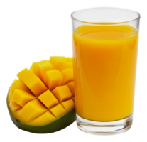 Mango juice and slices on the table, cut out - stock . png