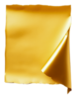 Shiny golden paper with a curled edge on display, cut out - stock . png