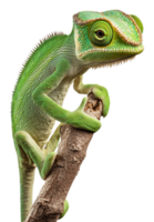 Green lizard perched on branch in natural habitat, cut out - stock . png