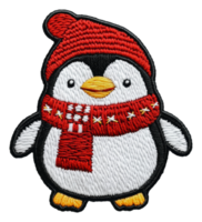 Cute penguin in a red winter hat and scarf, cut out - stock . png