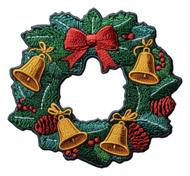 vistoso bordado Navidad guirnalda con campanas, cortar fuera - valores . png