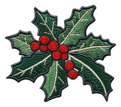 bordado acebo hojas con vibrante rojo bayas, cortar fuera - valores . png