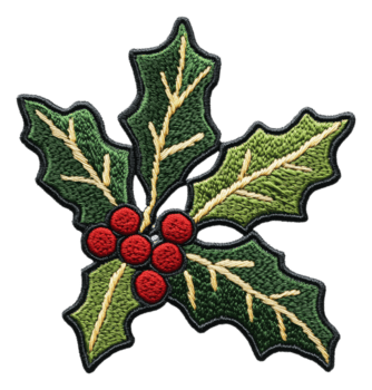 bordado acebo hoja y bayas diseño, cortar fuera - valores . png