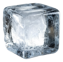 Clear ice cube resting on a smooth surface, cut out - stock . png