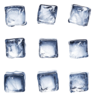 Clear ice cubes arranged in a neat grid layout, cut out - stock . png
