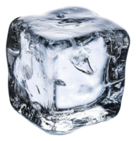 Clear ice cube resting on a reflective surface, cut out - stock . png