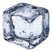 Clear ice cube resting on a reflective surface, cut out - stock . png