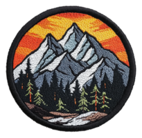 Colorful mountain patch with trees at sunset, cut out - stock . png