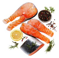 Herb-spiced fresh salmon fillets displayed, cut out - stock . png
