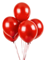 Red balloons with strings for a party, cut out - stock . png