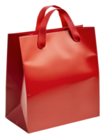 Bright red shopping bag resting on a flat surface, cut out - stock . png