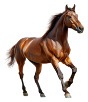 A strong brown horse trotting in a clear setting, cut out - stock . png