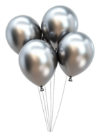 Shiny silver balloons floating together in the air, cut out - stock . png