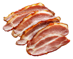 Slices of crispy cooked bacon arranged neatly, cut out - stock . png