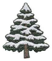 Decorative embroidered pine tree with snow detail, cut out - stock . png