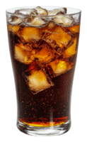 Refreshing cola served with ice in a clear glass, cut out - stock . png