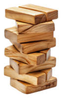 Stacked wooden blocks arranged in a neat pile, cut out - stock . png