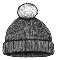 Gray knitted beanie with a pom pom on top, cut out - stock . png