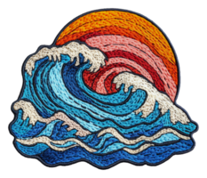 Sunset ocean waves embroidery patch, cut out - stock . png