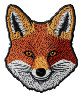 Detailed embroidered fox patch design on fabric, cut out - stock . png