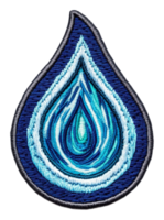 Embroidered blue water drop design on a patch, cut out - stock . png