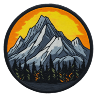 Sunset over mountains and pine trees, cut out - stock . png