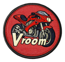 Vibrant motorcycle patch with dynamic design, cut out - stock . png