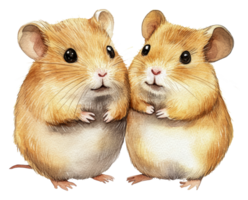 Two adorable hamsters stand together in harmony, cut out - stock . png